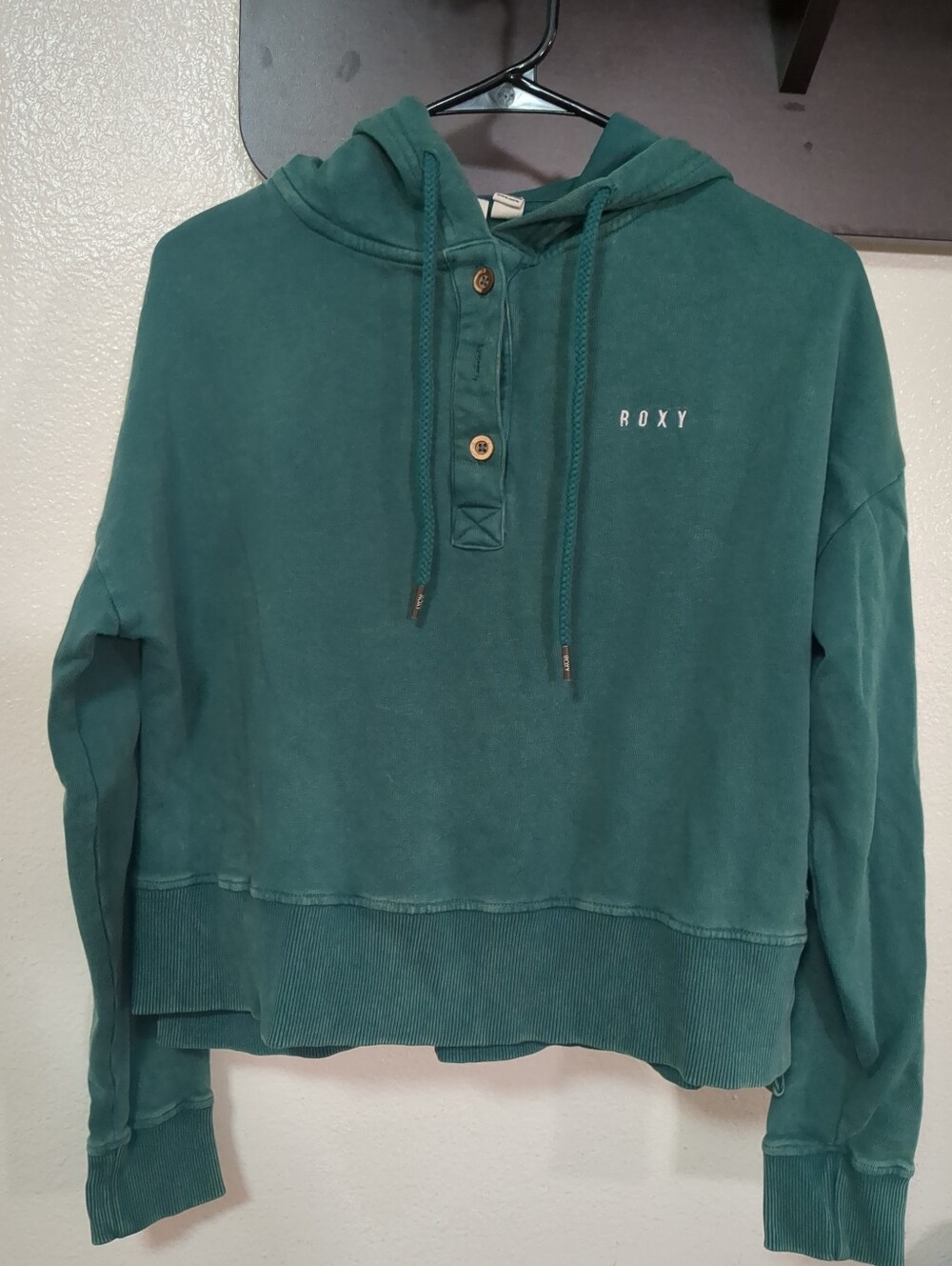 Roxy Dark Green Acd Wash Long Sleeve Pullover Cropped Hoodie Women's Medium